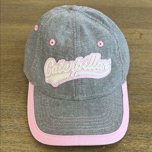 Caterpillar Ladies Chambray Gray Cap with Pink Trim.